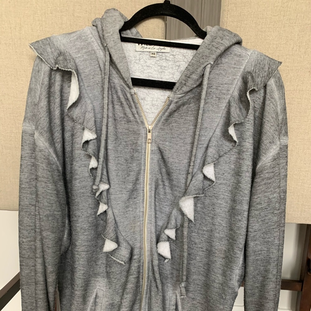 Wildfox Minka Burnout Ruffle Hoodie GreySweatshirt - Picture 4 of 7